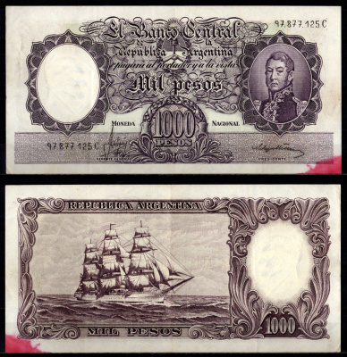 Аргентина 1000 песо ND (1966-1969) Pick 279 (2) бумага 7548-84-1-1
