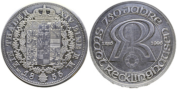 Бавария медаль 1986 ( 1236-1986) 750 лет городу Реклингхаузен, в земле северный Рейн-Вестфалия, в оригинальном холдере медно-никель PROOF 00-000