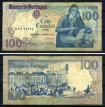 Португалия 100 эскудо 1981 Бокаже Мануэль Мария Барбоза, 24 февраля 1981, signatures: Manuel Jacinto Nunes & Alberto Jos? dos Santos Ramalheira Pick 178b(5) бумага 8590-10-3-1