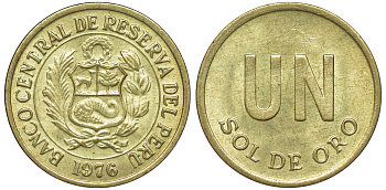 Перу 1 соль 1976 KM 266.1 латунь 4605-524