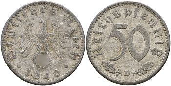 Германия 50 рейхспфеннигов 1940 D J.372 KM 96 алюминий    4603-843
