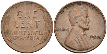 США 1 цент 1958 Линкольн KM A132 бронза 4580-368