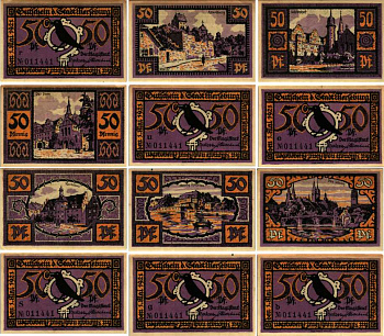 МЕРЗЕБУРГ, ГЕРМАНИЯ НАБОР ИЗ 6 БАНКНОТ 1921 НОТГЕЛЬД, 1 МАЯ 1921, ЗЕМЛЯ САКСОНИЯ-АНХАЛЬТ, 6 Х 50 ПФЕННИГОВ ARNOLD KELLER 884.2 бумага 7553-37-2