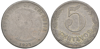 Колумбия 5 сентаво 1921 государственный лепрозорий KM L11 медно-никель 53-1033