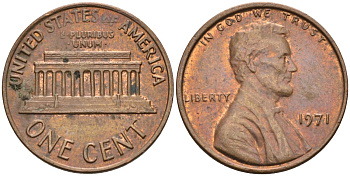 США 1 цент 1971 Линкольн KM 201 медь цинк 4115-911