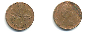 Канада 1 цент 1971 Елизавета II (1952-2022), кленовый лист KM 59.1 бронза 177-1338