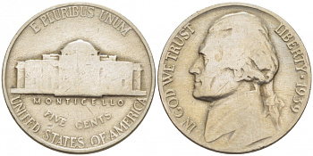 США 5 ЦЕНТОВ 1939 ДЖЕФЕРСОН KM 192 медно-никель 3856-952