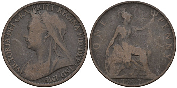 Великобритания 1 пенни 1900 Виктория (1837-1901) KM 790, Spink 3961 бронза 4144-726