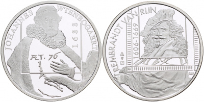 НИДЕРЛАНДЫ МЕДАЛЬ РЕМБРАНДТ (1606-1669), ПОРТРЕТ ЙОХАННЕСА ВТЕНБОГАЕРТА 1633 ГОДА, ДИАМЕТР 30 мм., ВЕС 9,42 гр. медно-никель 1087-2-24