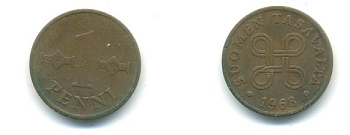 Финляндия 1 пенни 1968 KM 44 медь 80-833