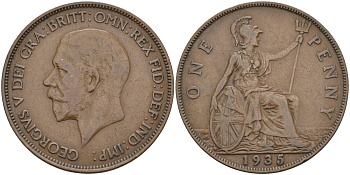 Великобритания 1 пенни 1935 Георг V (1910-1936) KM 838, Spink 4055 бронза 4117-826