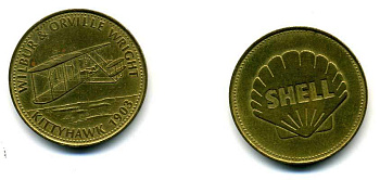 США ЖЕТОН ND SHELL, БРАТЬЯ РАЙТ 1903, 26 мм, 5,0 гр латунь 179-914