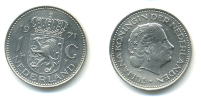Нидерланды 1 гульден 1971 Юлиана (1948-1980) KM 184а никель 84-744