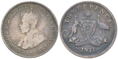 Австралия 3 пенса 1911 Георг V (1910-1936) KM 24 серебро 4621-1112