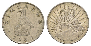 Зимбабве 50 центов 1989 восходящие солнце KM 5 медно-никель 4656-744