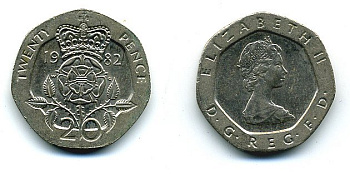 Великобритания 20 пенсов 1982 Елизавета II (1952-2022) KM 931, Spink 4230 (G1) медно-никель 4110-944