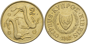 Кипр 2 цента 1992 KM 54.3 никель латунь 4174-1254