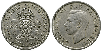 Великобритания 2 шиллинга (флорин) 1947 Георг VI (1936-1952) KM 865, Spink 4102 медно-никель 4381-1045