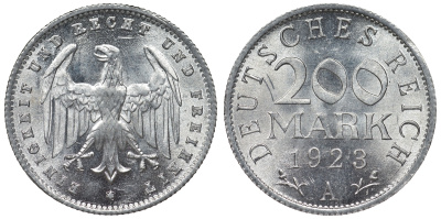 Германия 200 марок 1923 A KM 35, J. 304, Weege 22 алюминий 4121-1227