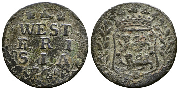 НИДЕРЛАНДЫ ЗАПАДНАЯ ФРИЗИЯ 1 ДУИТ 1765 KM 125 медь 84-626