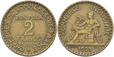 ФРАНЦИЯ 2 ФРАНКА 1925 25/3 KM 877 алюминиевая бронза 4403-133