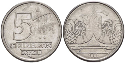 Бразилия 5 крузейро 1990 фермер KM 618.1 нержавеющая сталь 3851-1217