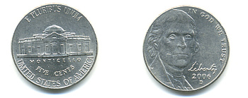 США 5 центов 2006 D, Джефферсон KM 381 медно-никель UNC 179-821