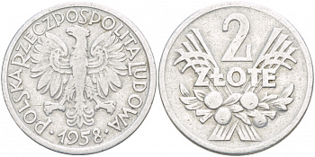 Польша 2 злотых 1958 MW KM 46, Parchimowicz 216a алюминий 4539-822