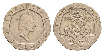 Великобритания 20 пенсов 1988 Елизавета II (1952-2022) KM 939, Spink 4361 (G2) медно-никель 4639-849