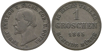 Саксен-Кобург-Гота 1 грош 1865 Эрнст II (1844-1893) KM 139 серебро    1531-934