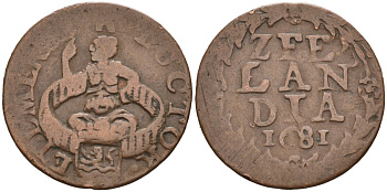 Зеландия (Zeeland), Нидерланды 1 дуит 1681 KM 55 медь 1528-124