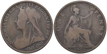 Великобритания 1 пенни 1901 Виктория (1837-1901) KM 790 Spink 3961 бронза 4607-1013