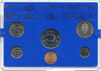 Швеция набор монетного двора из 6 монет 1983 в пластике, Карл XVI Густав (1973- ) KM MS27 UNC 5-4-2-78