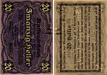 Австрия, Вена 20 геллеров 1920 30 июня 1920, нотгельд Mehl FS 1183IIc  бумага 6318-29-2-1