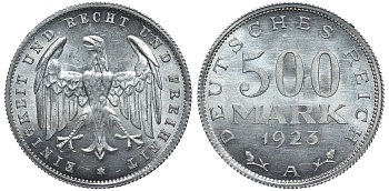 Германия 500 марок 1923 А KM 36, J.305 алюминий UNC 4587-535