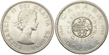Канада 1 доллар 1964 100 лет конференциям в Шарлоттауне и Квебеке KM 58 серебро aUNC 1066-10-21