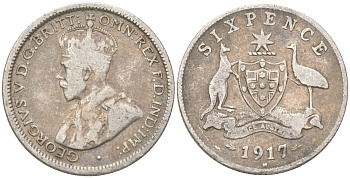Австралия 6 пенсов 1917 M, Георг V (1910-1936) KM 25 серебро 4623-148