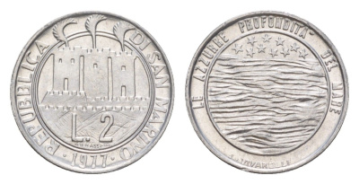Сан-Марино 2 лиры 1977 Экология KM 64 алюминий UNC 4647-215