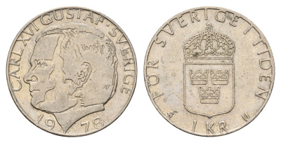 Швеция 1 крона 1978 Карл XVI Густав (1973- ) KM 852 медь плакированная медно-никелем 183-253