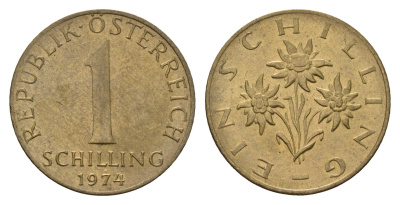 Австрия 1 шиллинг 1974 KM 2886 алюминиевая бронза 4671-634