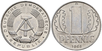 ГДР 1 пфенниг 1968 A KM 8.1 алюминий 105-738