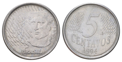 Бразилия 5 сентаво 1994 реформа 1994-, голова свободы влево KM 632 нержавеющая сталь aUNC 4627-962