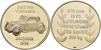 Европа медаль ND Фиат Тополино (мышка) 1936, история автомобилей  медно-никель  PROOF  4578-223