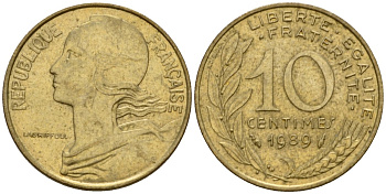 Франция 10 сантимов 1989 тип Marianne KM 929, le Franc 144.29 алюминиевая бронза 4391-1155