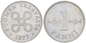 Финляндия 1 пенни 1977 KM 44а алюминий 3996-1033