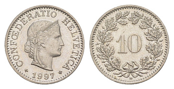 Швейцария 10 раппенов 1997 KM 27 медно-никель aUNC 4632-462