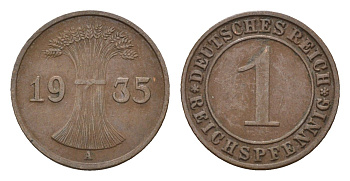 Германия 1 рейхспфенниг 1935 A KM 37, J. 313 бронза 4669-1245
