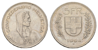 Швейцария 5 франков 1994 B, Вильгельм Телль KM 40a медно-никель 4557-1222