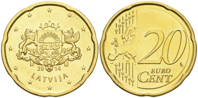 Латвия 20 евроцентов 2014 KM 154 нордик UNC 4364-1533