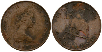 Остров Мэн 1 пенни 1978 AA, козел, Елизавета II (1953-) KM 33 бронза 4602-837